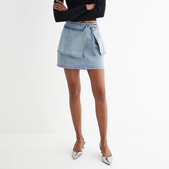 NWT Mid Rise Denim Tie Waist Mini Wrap Skirt - Picture 3 of 5